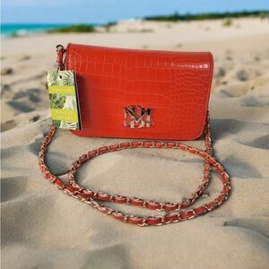 Badgley Mischka Orange Croc Embossed Crossbody Purse Magnetic
Closure NWT